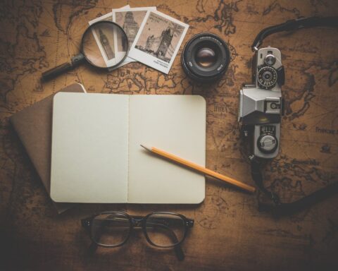 picture of a desk with equipment for a solo traveller