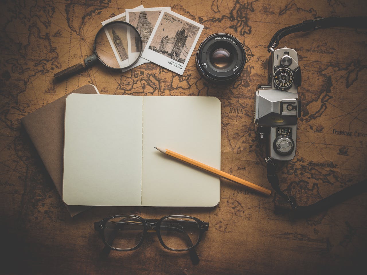 picture of a desk with equipment for a solo traveller