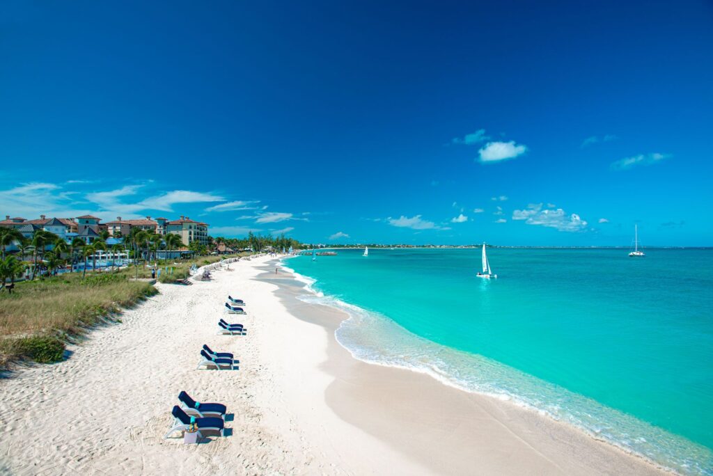 Relatively empty Grace bay beach on a sunny morning.